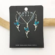 Marine Opal - Blue Paua Fairy Earring & Pendant Set