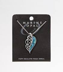 Marine Opal - Filigree Leaf Pendant Blue Paua