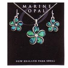 Marine Opal - Blue Paua Flower Earring & Pendant Set
