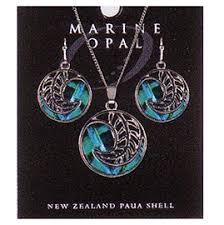 Marine Opal - Round Fern Earring & Pendant Set