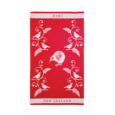 NZ Tea Towel - Jacquard Kiwi & Tui Red