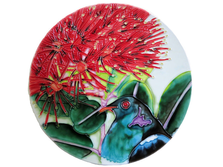 Wildside CTC22 Ceramic Tile - Circular - Kereru in a Pohutukawa Tree