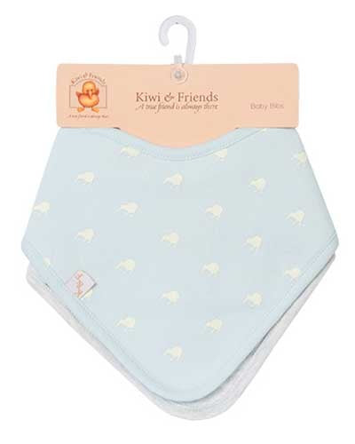 Kiwi & Friends - Baby Kiwi Bandaba Bibs 2pk sky blue/silver