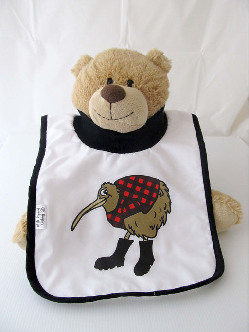 Little Poppet - Babies Bib Kiwi in Red with Gumboots