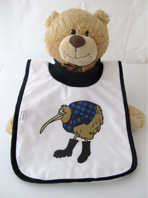 Little Poppet - Babies Bib Kiwi in Blue with Gumboots