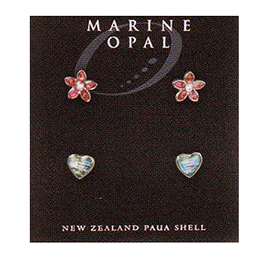 Marine Opal - Pink Flower Blue Heart Earrings