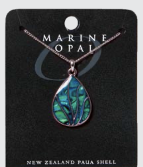 Marine Opal - Teardrop with Veins Pendant