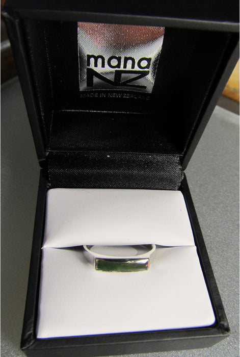 Mana NZ: Unisex Greenstone Slim Rectangle Ring with Stirling Silver Band R68