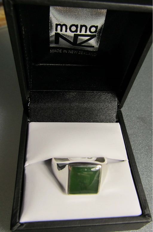 Mana NZ - Greenstone Ring Men's Square set in Stirling Silver R909