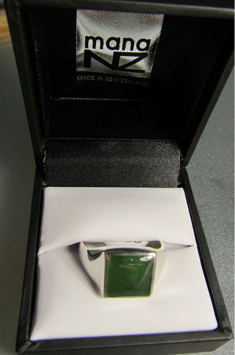 Mana NZ - Greenstone Ring Men's Square set in Stirling Silver R909
